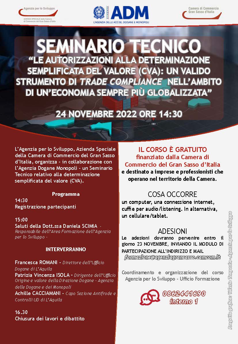 Seminario gratuito in collaborazione con le dogane