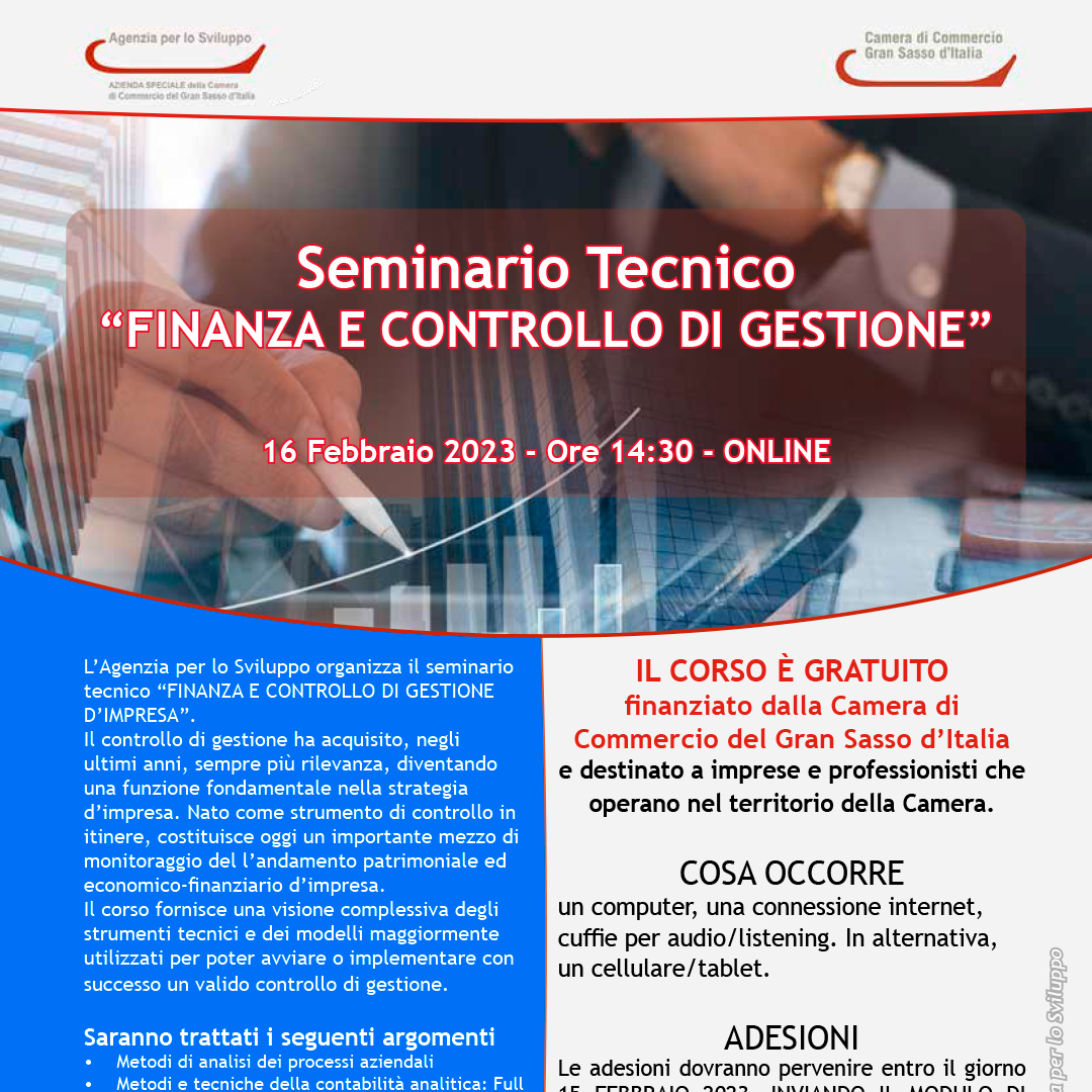 Corso gratuito “Finanza egestione d’impresa” 16 febbraio 2023