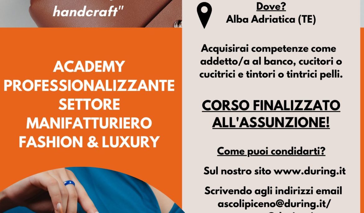 Corso gratuito – Accademy professionale settore manifatturiero