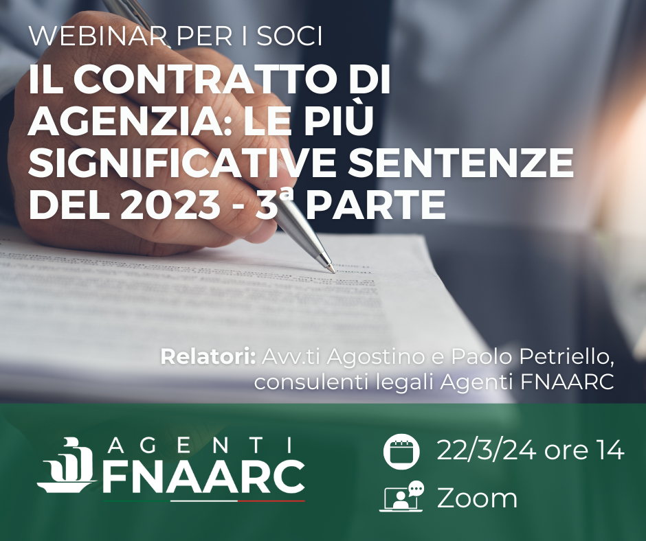 Webinar Agenti FNAARC | Il contratto di agenzia: le più significative sentenze del 2023