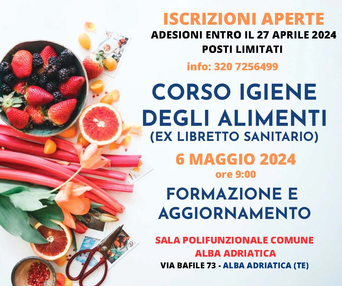 corso igiene degli alimenti ex libretto sanitario 6 maggio 2024