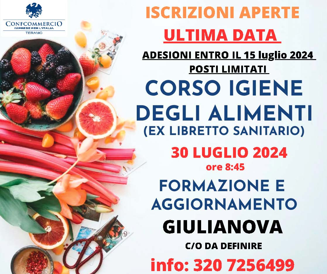 corso igiene degli alimenti ex libretto sanitario 30 luglio 2024