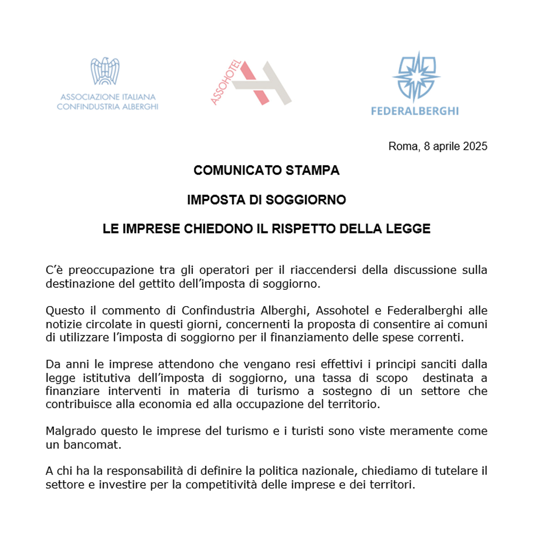 Comunicato stampa – imposta di soggiorno