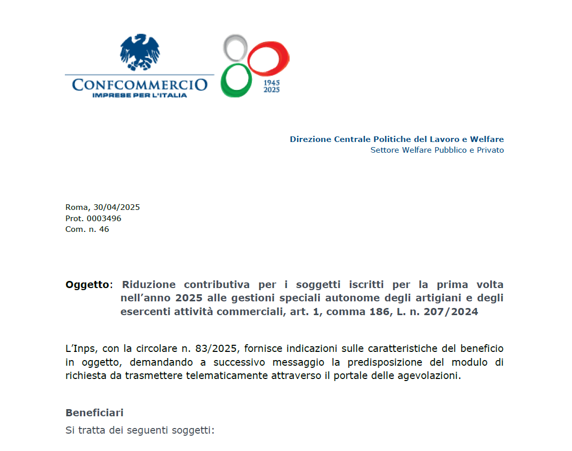 Sgravio contributivo 2025 per nuovi artigiani e commercianti