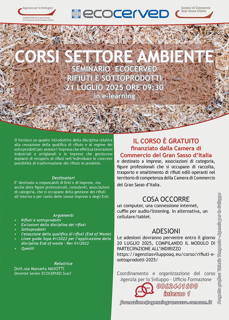SEMINARIO TECNICO “RIFIUTI E SOTTOPRODOTTI” 21 LUGLIO 2025, ORE 09:30