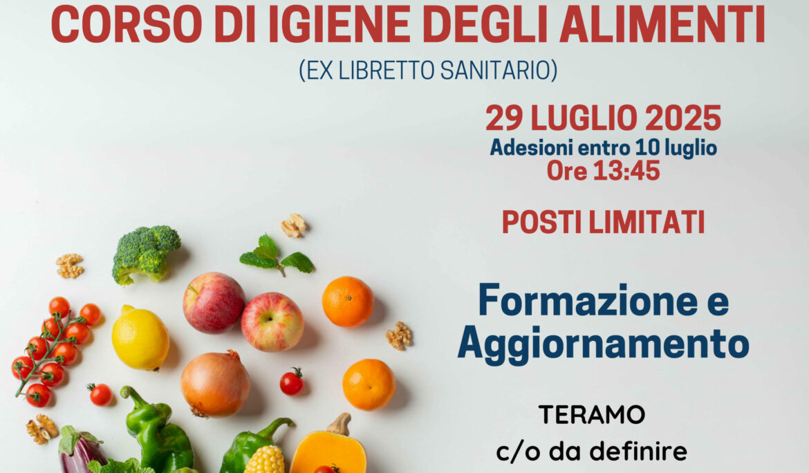 corso igiene degli alimenti ex libretto sanitario 29 luglio 2025