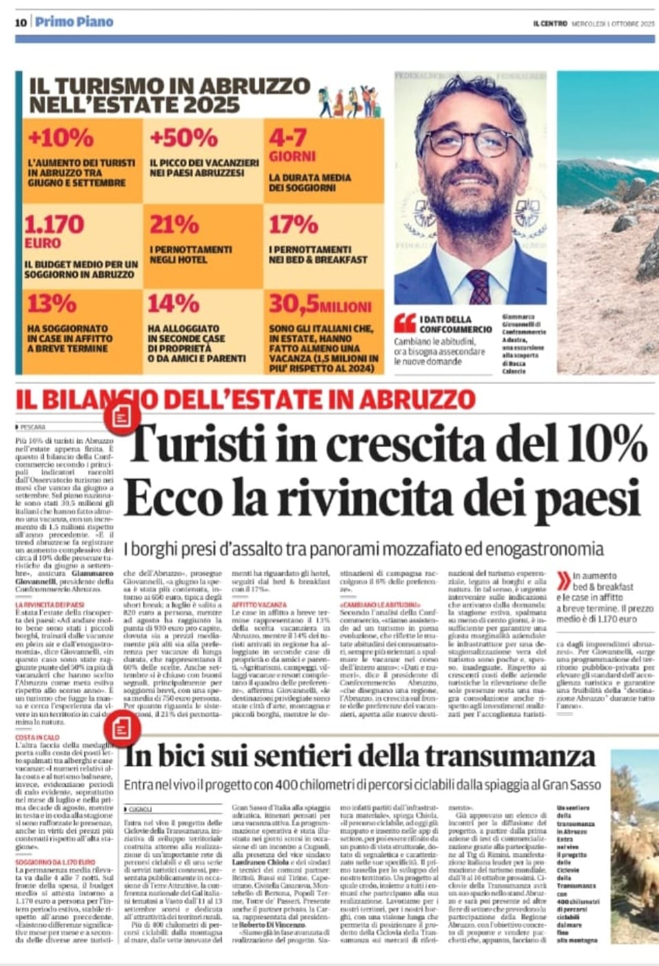 Turisti in crescita del 10% in Abruzzo