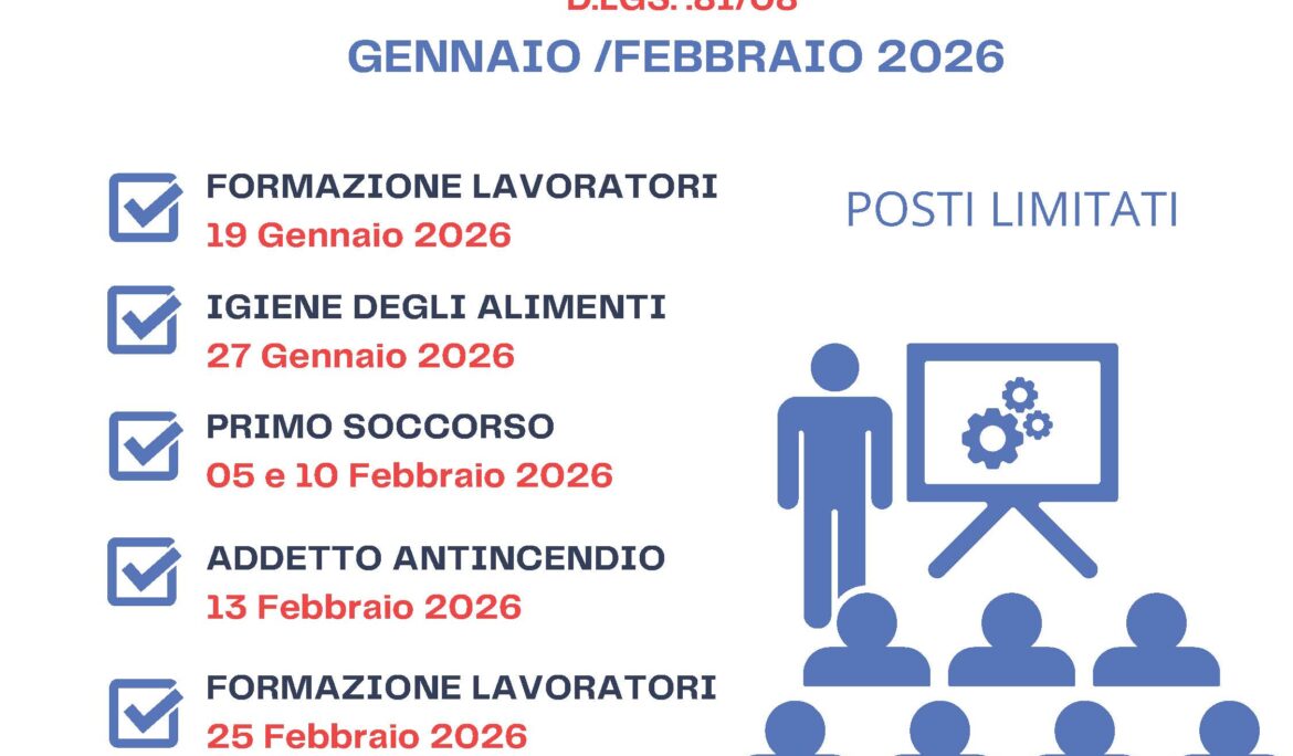 CORSI IN PARTENZA D.LGS. .81/08 GENNAIO /FEBBRAIO 2026