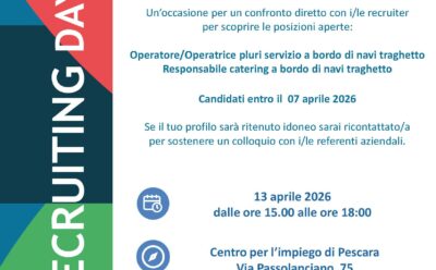 RECRUITING DAY PRESSO IL CENTRO PER L’IMPIEGO DI PESCARA 13 APRILE 2026