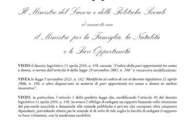 COM. 12 – Parità di genere – Rapporto biennale invio entro il 30 aprile 2026