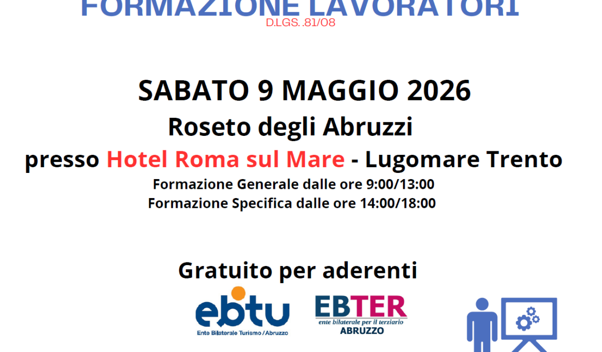 Corso Formazione Lavoratori settore turismo sabato 9 maggio 2026