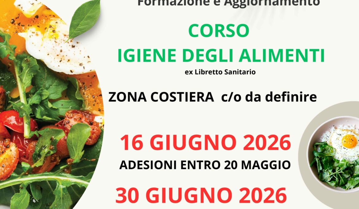corso igiene degli alimenti ex libretto sanitario 20 maggio e 8 giugno 2026