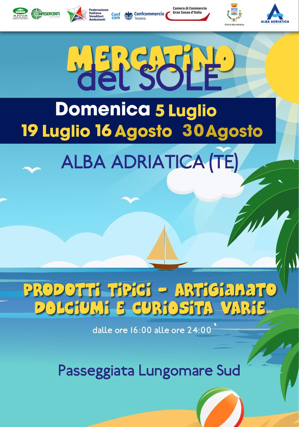Mercatino del Sole – Alba Adriatica  Domenica 5 luglio – 19 luglio – 16 agosto – 30 agosto