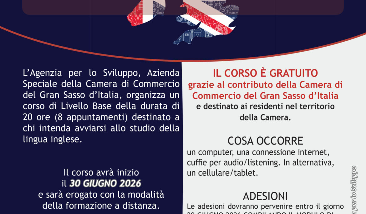 Corso gratuito di lingua inglese base (A2/B1)”: aperte le iscrizioni