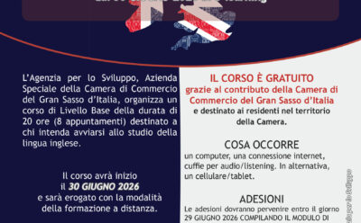 Corso gratuito di lingua inglese base (A2/B1)”: aperte le iscrizioni