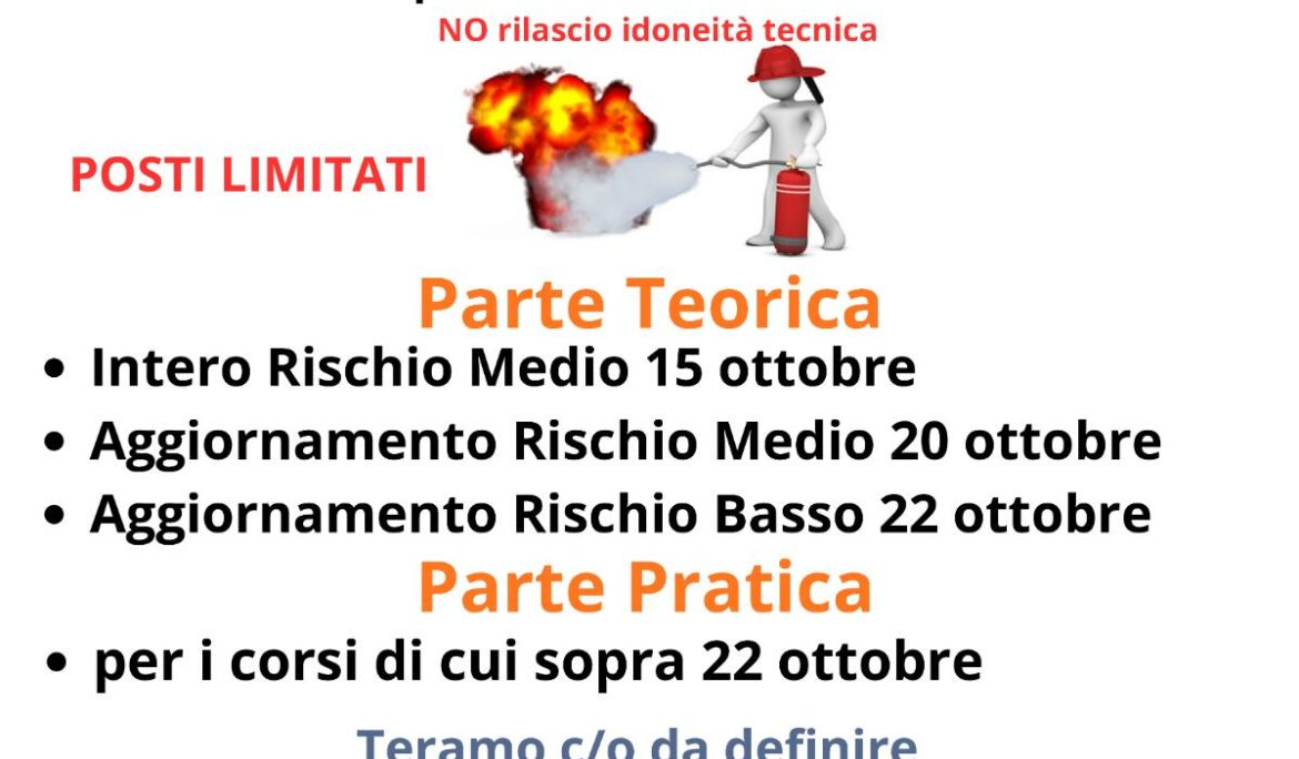 Corso Addetto Antincendio – Iscrizioni aperte