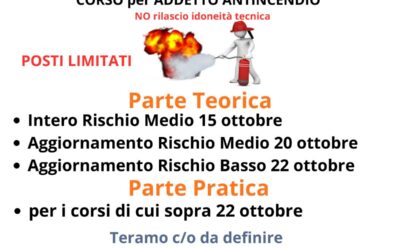 Corso Addetto Antincendio – Iscrizioni aperte