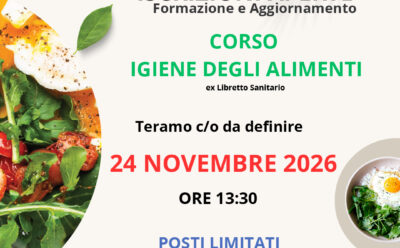 corso igiene degli alimenti ex libretto sanitario iscrizioni aperte per il 24 novembre 2026