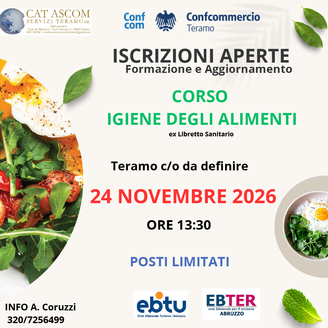 corso igiene degli alimenti ex libretto sanitario iscrizioni aperte per il 24 novembre 2026