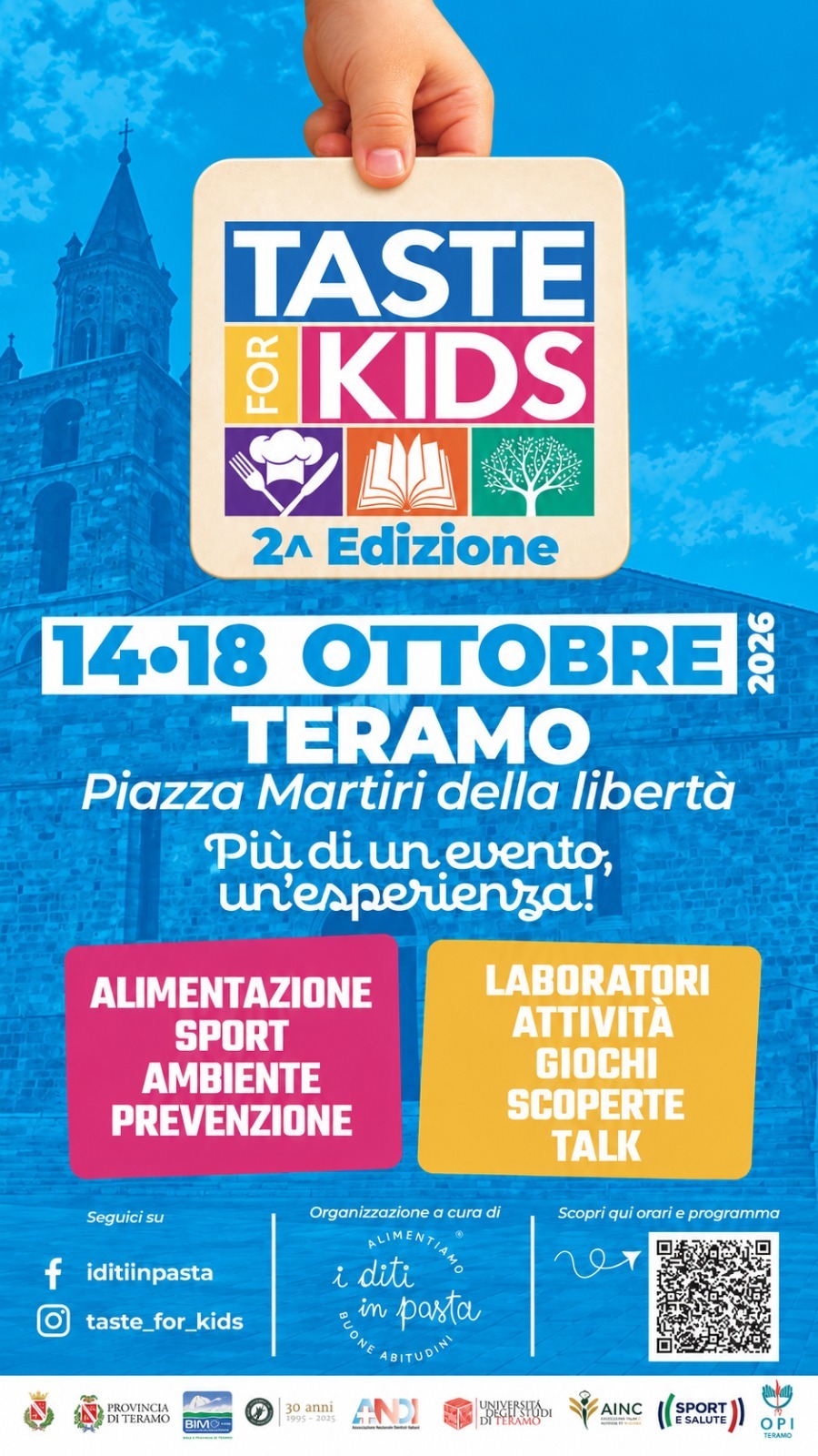 Taste for Kids 2026 a Teramo, dal 14 al 18 ottobre cinque giorni dedicati a bambini e famiglie
